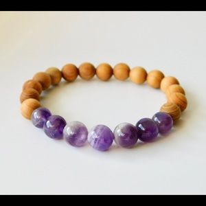Tranquility Purple Amethyst Cedar Wood Crystal Bead Nature Bracelet